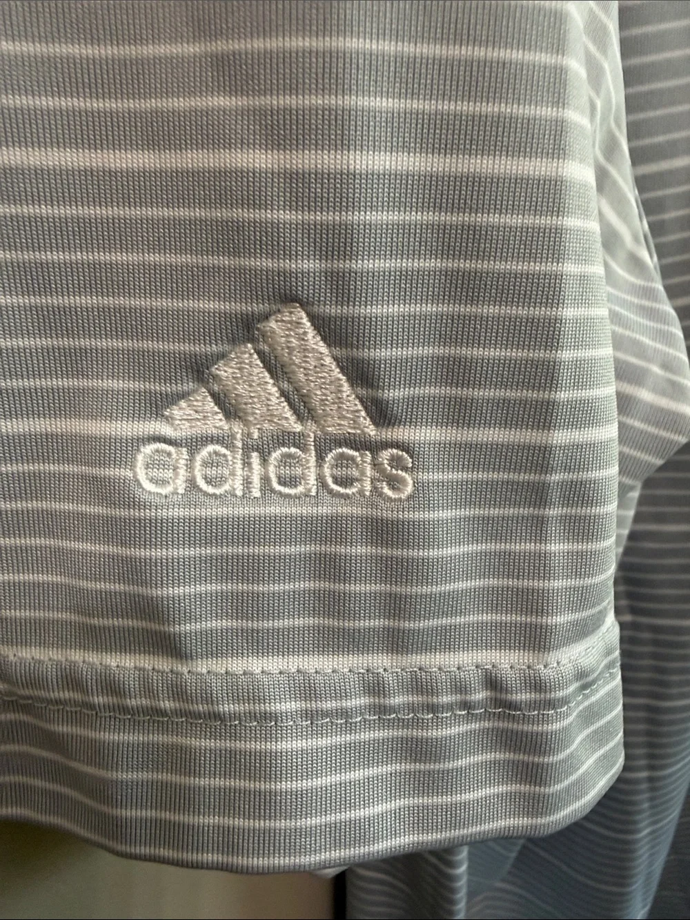 adidas Men’s Light Gray & White Striped Polo